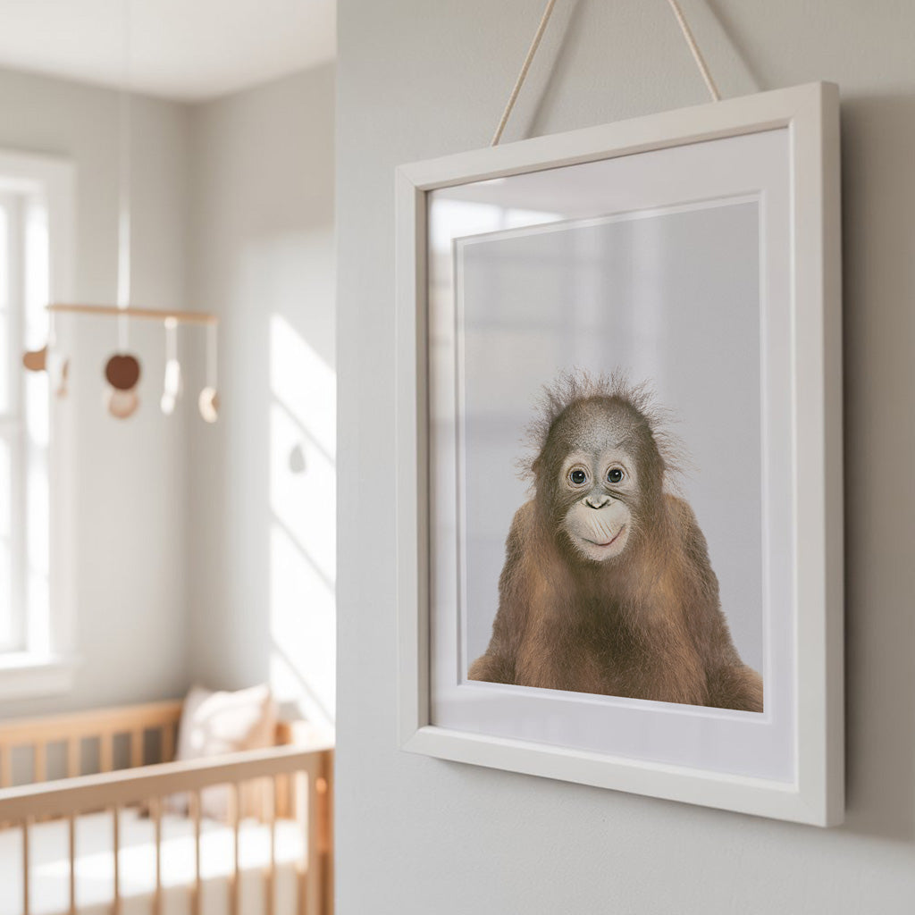 Orangutan Nursery Print - Gentle Jungle Animal Wall Art for Baby Rooms