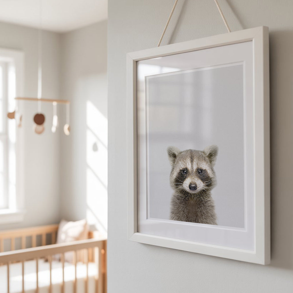 CURIOUS RACCOON • Nursery Wall Art • Animal Art Print