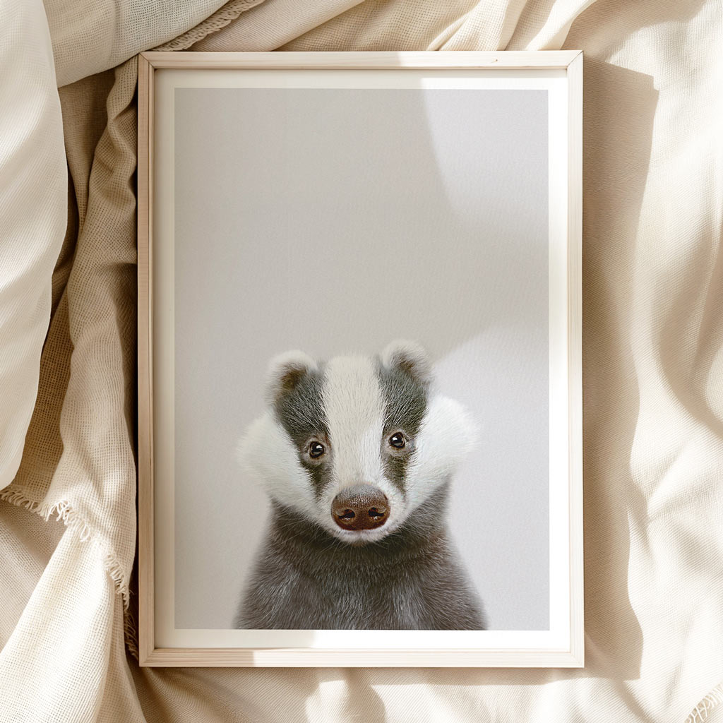 CURIOUS BADGER • Educational Nursery Wall Art • Animal Art Print