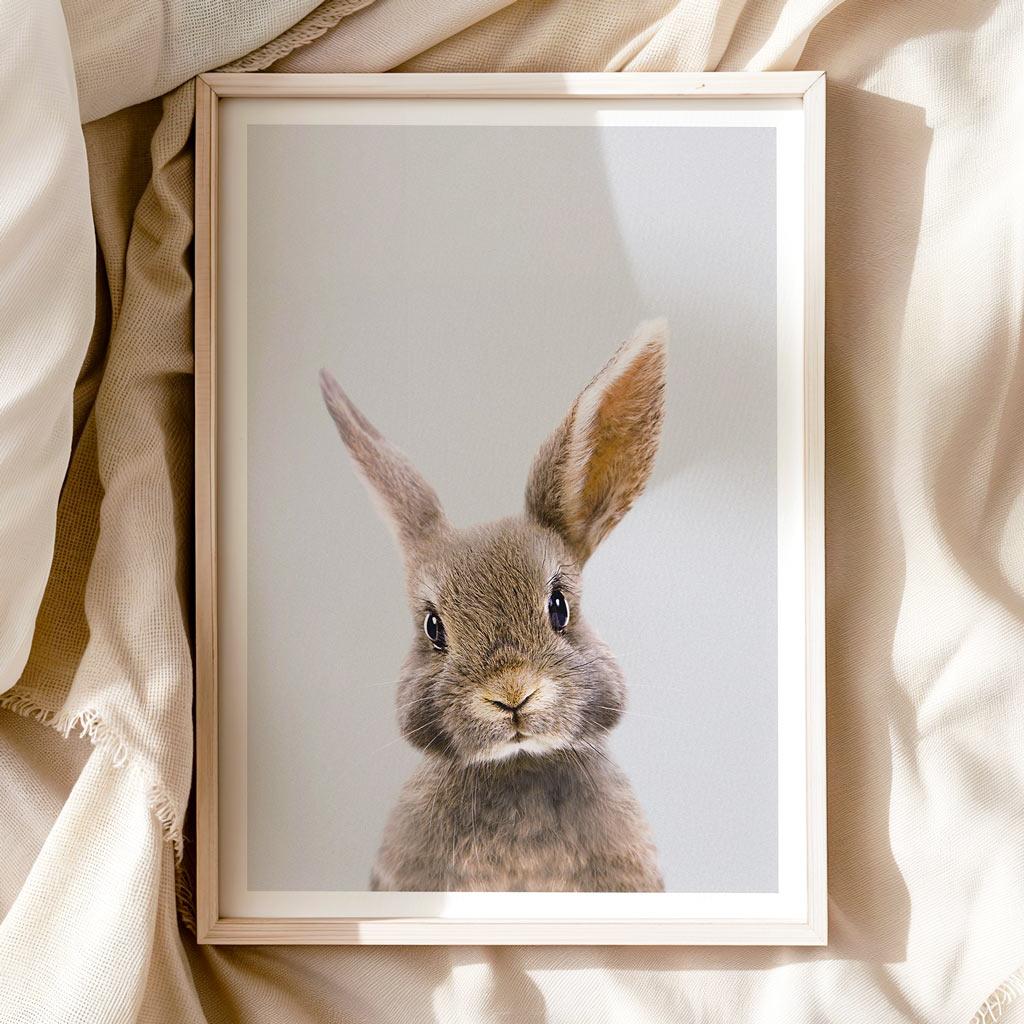 BROWN RABBIT • Calming Nursery Wall Art • Peekaboo Animal Art Print