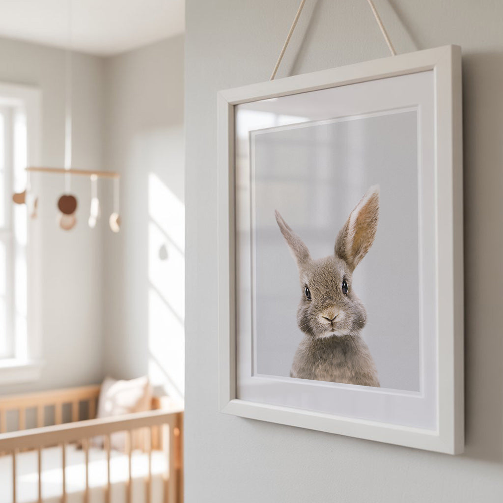 BROWN RABBIT • Calming Nursery Wall Art • Peekaboo Animal Art Print