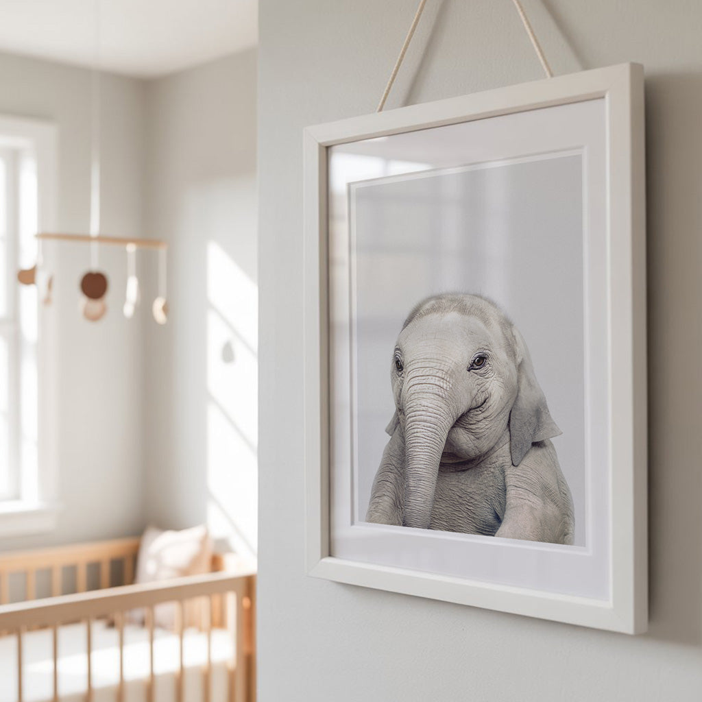 BABY ELEPHANT • Nursery Animal Wall Art • Peekaboo Animal Art Print