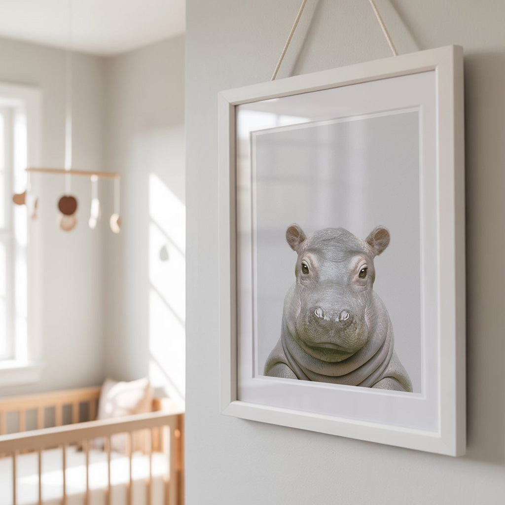 YOUNG HIPPO • Animal Wall Art • Nursery Animals Art Print