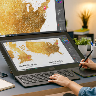 person designing map prints
